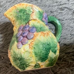 Handcrafted Ceramic Pitcher with Grape Motif